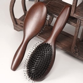 Wooden Handle Bristle Hairbrush, 1Pc Women Hair Combs Hair Care Scalp Massager Wooden Bristle Hair Brush,Wooden Paddle Detangling Brush for Women