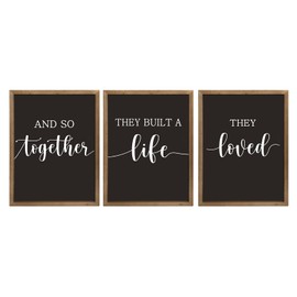 flangairy Set Of 3 15.7x11.8 Inch And So Together They Built A Life They Loved Sign With Wood Framed, Black Above Bed Wall Art, Bedroom Living Room Rustic Farmhouse Decor For Home