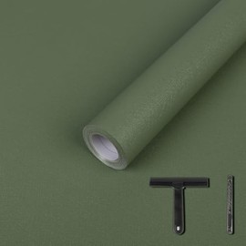 LXCREAT Green Wallpaper Peel and Stick Matte Solid Color Removable Self Adhesive Renter Friendly Wallpaper, Vinyl Film Waterproof Contact Paper for Bedroom with Scraper, Paper Cutter 17.71in×118in