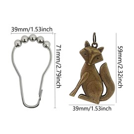 Generic 24 Pcs Stainless Steel Shower Curtain Hooks, Bronze Fox Animal Pendant Set, Rust Proof, Polished, Curtain Hanger Set of 12