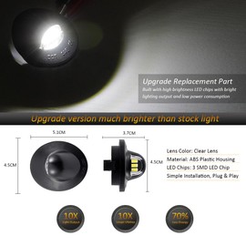 D-Lumina LED License Plate Light Tag Lamp with Socket Wiring Harness for Fo-rd F150 F250 F350 F450 F550 Super Duty Ranger Explorer Bronco Excursion Expedition, Powered by 3-SMD 6500K White, Pack of 2