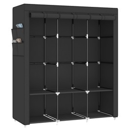 MOGELAFOO 51 Inch Portable Closet Wardrobe for Hanging Clothes, Wardrobe Closet with Cover, 3 Hanging Rods, 4 Side Pockets, 6 Storage Shelves, Large Clothes Organizer for Bedroom, Living Room, Black