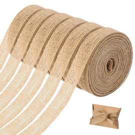 6 Rolls of Hessian Ribbons, Natural, Jute Ribbon Roll, 1.5 cm, Fine, Vintage Decorative Ribbon, Jute, Wide Decorative Ribbon, Burlap Ribbon for Gift, Wedding, Dining Table, Bouquet Decoration (30 m)
