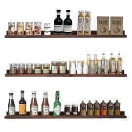 AZSKY Deep Walnut Floating Shelves Large Long Wall Storage Shelves Dark Walnut 48 Inch Wall Mount Hanging Picture Ledge Wall Decor for Bedroom Living Room Bathroom Kitchen Storage a Set of 3