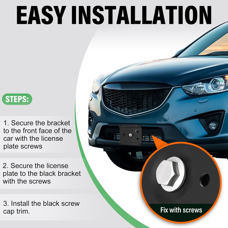 No Drill Front License Plate Bracket Holder Compatible with Mazda