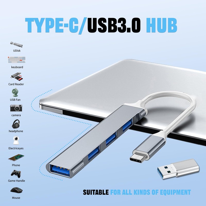 USB-C Hub, 4 Ports USB Hub USB Splitter USB C