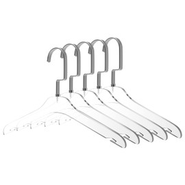 Quality Hangers 5 Pack 12.5 Inches Kids Size Acrylic Hangers – Crystal Clear Hangers for Kids Clothes 7-10 Years Old with Wide Matte Silver Metallic Hook - Acrylic Children Shirt Suit Coat Hanger