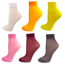 MALVA Sheer Ankle Socks Thin Nylon Ankle Hosiery Socks Short Dress Stockings for Women (Multi Color Bright autumn- 6 pairs)