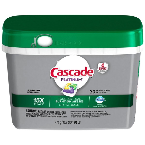 Cascade Platinum Actionpacs Dishwasher Detergent, Lemon Scent, 30 Count