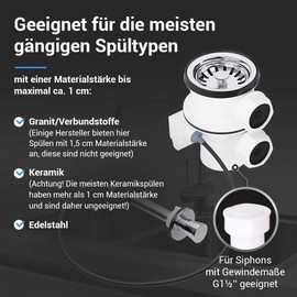 VIOKS Kitchen Drain Fitting Sink with Excenter Strainer Basket Valve 70 mm 1 1/2 Inch Sink Drain Set with Strainer Basket Valve Lockable with Bowden Cable