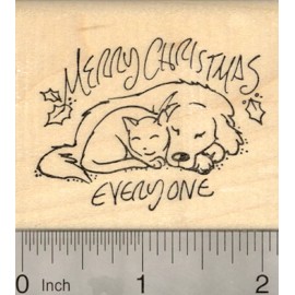 RubberHedgehog Merry Christmas Cat and Dog Rubber Stamp, Holiday Greeting H23008 WM