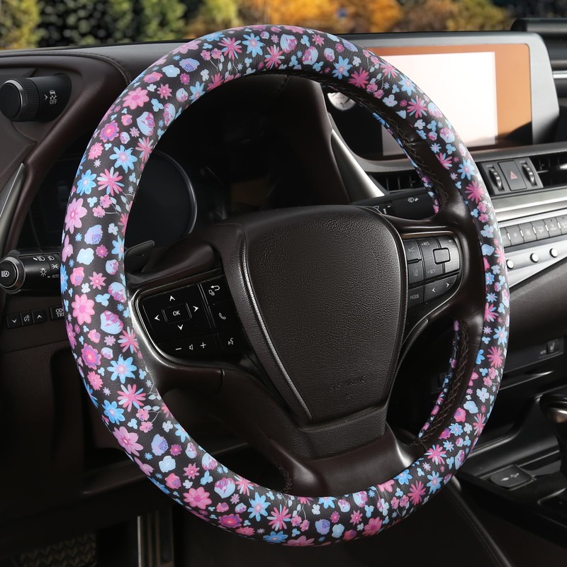 SthExtra Leather Steering Wheel Cover for Men Women with Upgraded