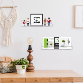 Blulu 16 Packs 14 Inch Acrylic Floating Shelf Wall Mounted Invisible Acrylic Shelf Ledge Floating Bookshelf for Living Room Office Bedroom Bathroom Kitchen Decoration Space Save (Clear)