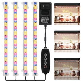 Mosthink Grow Lights Full Spectrum, LED Grow Lights Strips for Indoor Plants,Plant Lights with Auto On Off Timer 3 6 12H,5500K Dimmable Plant Growing Lamp with 204 White Red Blue LEDs, 4 Packs in 1