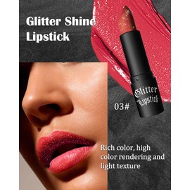 Diamond Glitter Matte Lipstick,Ruby Red Metallic Shimmer Lip Gloss Lip Tint Stain,Sparkling High Pigment Tinted Lip Balm,Longlasting Waterproof Non-Stic Cup Lipstain Lipgloss,Makeup Gift for Women-03