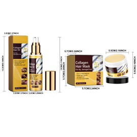 Moisturising Argan Oil Hair Essence + Collagen Hair Mask, Moroccan Argan Oil for Hair, Deep Repair Conditioning Argan Oil Collagen, Collagen Hair Mask Essence, for Curly or Straight, Thin, Fine Hair