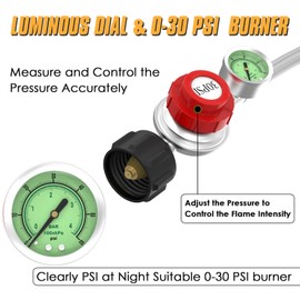 5 FT Propane Hose with Regulator for propane tank, 0-30PSI Adjustable High Pressure Propane Regulator with Gauge 0~60PSI Gas Flow Indicator, with 1/8 MNPT Fitting for LP Gas Cooker Burner,Turkey Fryer