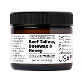 Santa Cruz Paleo Beef Tallow Moisturizer with Beeswax & Honey – Nourishing Natural Balm for Face, Hands, and Body – Hydrates, Soothes & Protects Skin