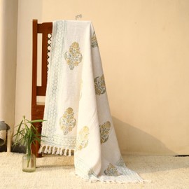 Trade Star 100% Cotton Throw Blanket for Home Decor Handloomed Ethnic Hand Block Print Blanket with Tassels Decorative Handmade Soft Luxurious Throw (50x70 Inches) (Pattern 8)