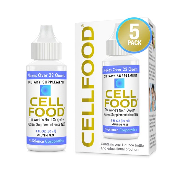 Cellfood Liquid Concentrate - 1 fl oz, 5 Pack - Oxygen + Nutrient Supplement - Supports Immune System, Energy, Endurance, Hydration & Overall Health - Gluten Free, Non-GMO, Kosher - Makes 22+ Quarts