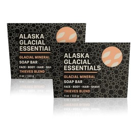 Alaska Glacial Essentials Cold-Process Mineral Clay Soap Bar made with Organic Oils – Face, Body, Shampoo & Shave – Hydrates & Detoxifies – For All Skin Types – Thieves Blend, 2 Pack
