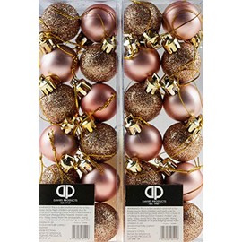 Set Of 24 Mini Christmas Shine Glitter Tree Baubles Decorations - Rose Gold