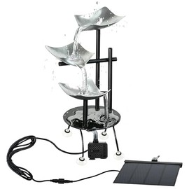LUJII Solar Water Fountain for Bird Bath, Removable 3-Tier Waterfall Fountain with Suction Cups, Adjustable Height for Any Birdbath, Soothing Sound, Built-in Pump & Solar Panel, Rustproof