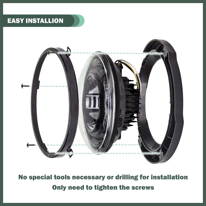 Phamyor 7 Inch Round Headlight Mounting Retaining Bracket Ring with