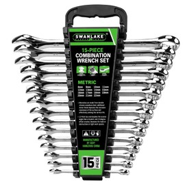 SWANLAKE GARDEN TOOLS 15-Piece Metric Wrench Sets, V Notch Premium Combination Wrench Set Metric 8-22mm, Max Torque, 12-Point, Chrome Vanadium Steel, with Storage Rack