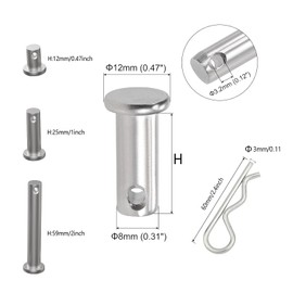 12/24Pcs M8 Clevis Pin and M3 X 60 R Shape Clips Cotter Assortment Kit, Single Hole Flat Head Pin Cotter Hitch Pins Lock Systems for Automotive, Mechanics, Cars, Trucks, Lawn Mower Use (24)