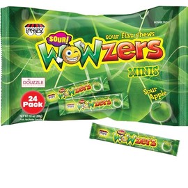 DOUzzle Back To School Wowzers Sour Fizz Chews Minis Sour Apple Flavor (24 Count - 1 Pack) Individually Wrapped, Party Favor, Goodie Bag & Pinata Filler - Kosher Parve