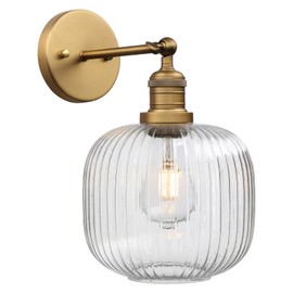 Pathson Modern Wall Sconce Lamp Clear Striped Round Glass, Hardwired Vintage Wall Vanity Light Fixture for Farmhouse Living Room Bedroom Bathroom Loft