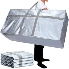 Vincreem 2 Pcs 66 Gallon Large Storage Bags with Zipper and Handles Foldable Moving Bags Heavy Duty Extra Large Tote Duffle Bag for College Dorm Travel Clothes Blankets Bedding Moving(Silvery)