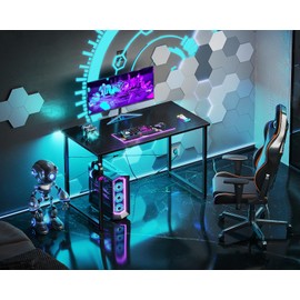 Casaottima 40 Inch Small Computer Desk for Home Office, Study Writing Table for Small Spaces, Simple Modern Desk with Headphone Hooks, Black