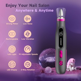 Professional Nail Drill,Electric Nail File kit for Acrylic Gel Nails,Electric Manicure and Pedicure Tools,10 Speeds Nail Care Gift for Trimmer,Grinder,Buffer