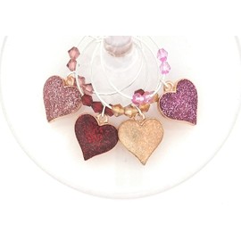 Valentine's Day Heart Wine Charms, Valentine's Day Gift, Heart Shaped Glass Tag Identifiers, Valentine's Day Gift For Her, Valentine's Day Party Favors - 4 wine charms per pack