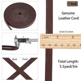 GORGECRAFT 12 mm Flat Genuine Leather Cord 5 m Cowhide Strips 2 mm Thick Coconut Brown Leather Cord Rope for Bracelets Necklaces Belts Boots Lace Jewellery Making Braiding DIY Crafts