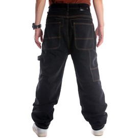 EnllerviiD Men's Black Baggy Jeans Hip Hop Loose fit 90s Vintage Cargo Pants y2k Dance Skater Skateboard Pants (025-30)