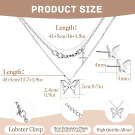APMGONT Butterfly Pendant Necklace Chain Women's Punk Butterfly Tassel Necklace Chain Layered Women's Bohemian Butterfly Necklace and Butterfly Earrings Jewellery Women, Metal, No Gemstone