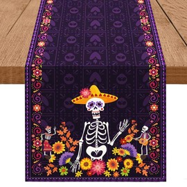 Camino de Mesa de Halloween, Camino de Mesa de Calavera de Halloween 183 x 33 CM, Perfecto para la Dia de Muertos Decoracion, Decoraciones Halloween y