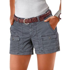 Flamingals Cargo Shorts for Women Trendy Mid Rise Stretchy Flap Pocket Y2K Elastic Shorts Summer Casual Without Belt Gray L