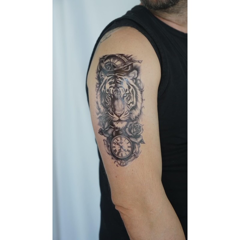 2 Sheets Temporary Tiger with Blue Eyes Tattoo Tiger Tattoo