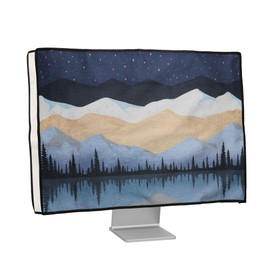 kwmobile Dust Cover for 31-32" monitor - Linen Monitor Protector with Design - Starry Night Lake White/Light Brown/Dark Blue