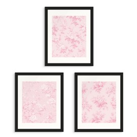 Pink Floral Wall Art - Chinoiserie Wall Art, Love Shack Fancy Apartment Decor, Pink Vintage Decor Artwork, Shabby Chic Prints, Aesthetic Toile Artwork- Unframed Set of 3 (8x10”)