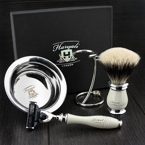 4 Pieces Shaving Set with Silver Tip Badger Brush 3