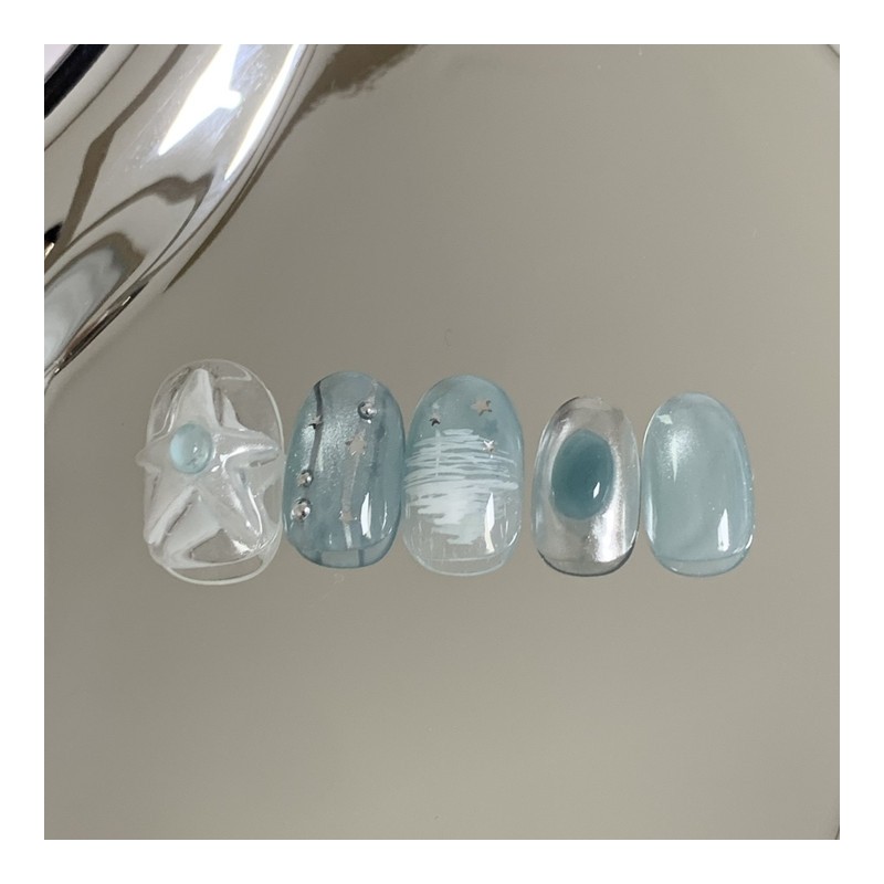 [Handmade Nail Tips] Blue Star Nail Tips - Short Oval