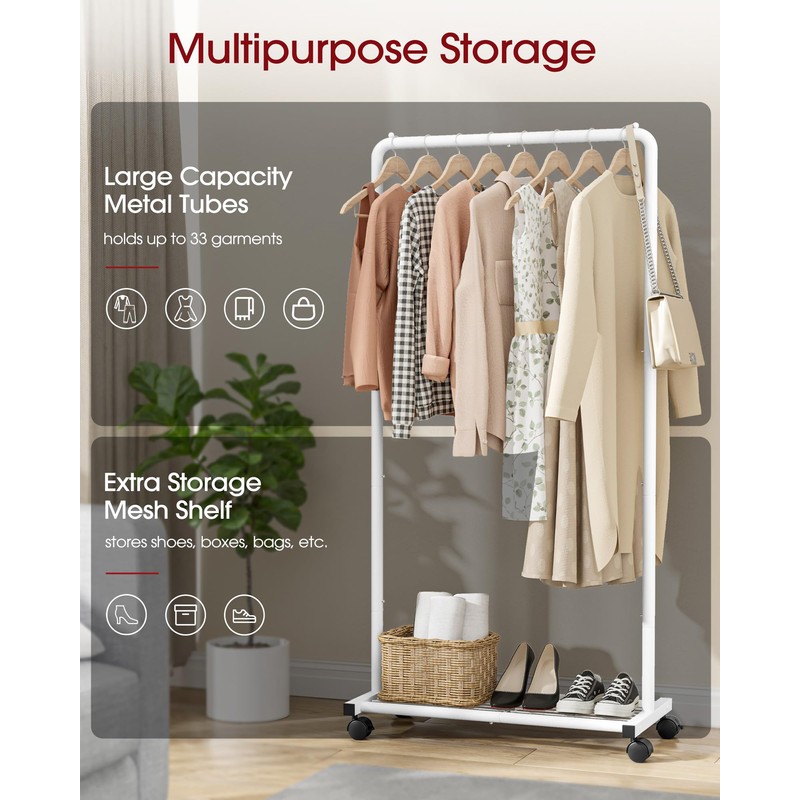 Sakugi Clothes Rack - Clothing Rack with Storage Mesh Shelf