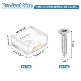 PATIKIL LED Strip Light Clips, 60 Pack Mounting Bracket Fixing Clips Plastic Clamp Holders with 304 Stainless Steel Screws for 13mm Neon RGB Light Cable Ribbon, Clear