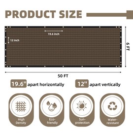6' x 50' Heavy Duty Privacy Screen Fence, 90% Blockage Brown Mesh Shade Net Cover with Brass Grommets for Garden, Yard, Wall, Backyard, Chain Link Fence - Includes 75 Zip Ties (6' x 50', Brown)