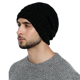 DonDon Mütze Herren Beanie Wintermütze Slouch Strickmütze mit warmen Fleece Innenfutter schwarz